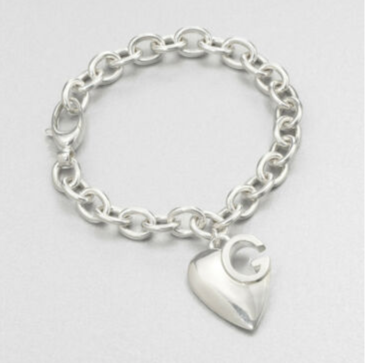 Gucci Sterling Silver GG design Heart Charm Bracelet