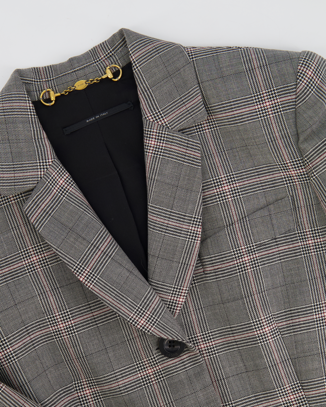 Gucci Grey Wool Checked Blazer Jacket with Logo Buttons Size IT 38 (UK 6)