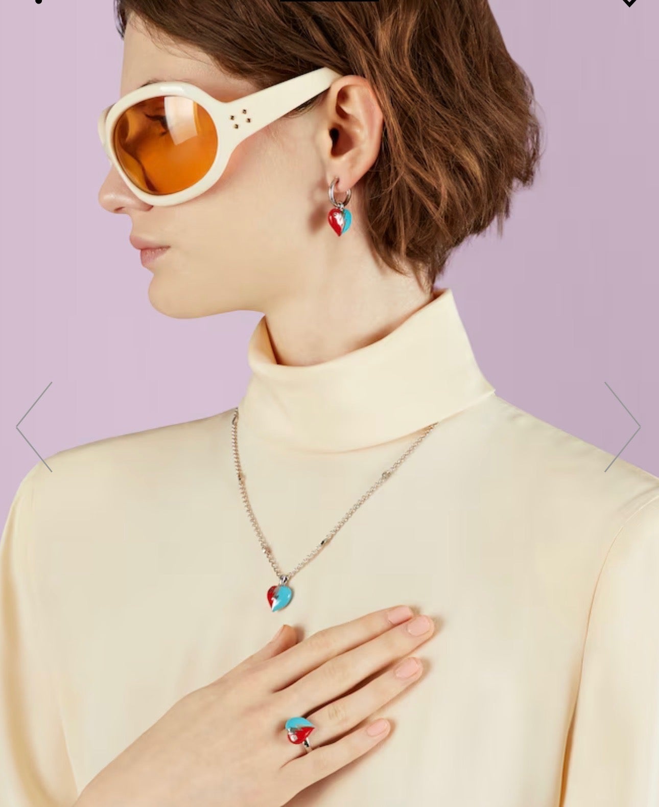 Gucci Interlocking G Heart Lightning Charm Necklace