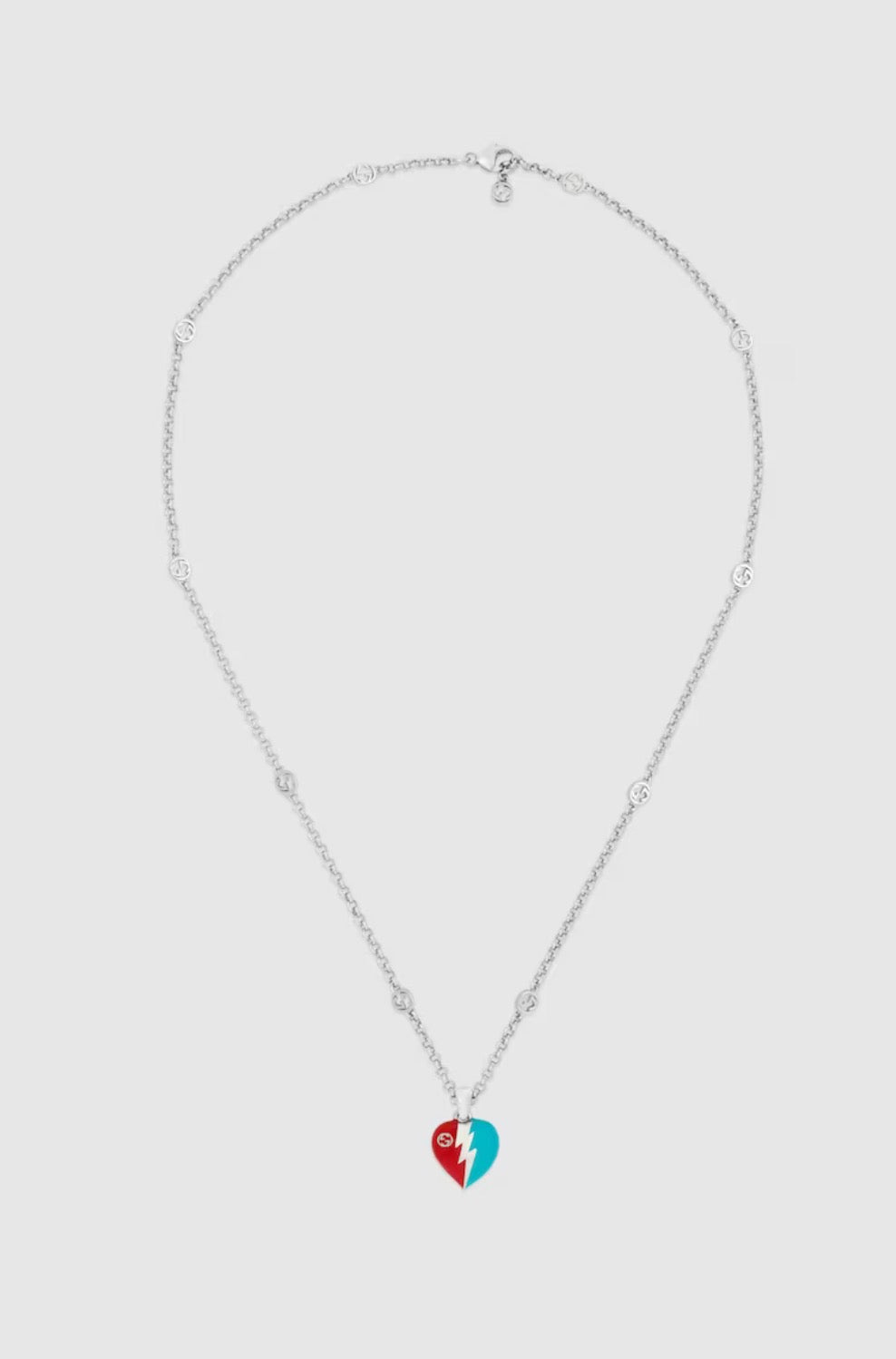 Gucci Interlocking G Heart Lightning Charm Necklace