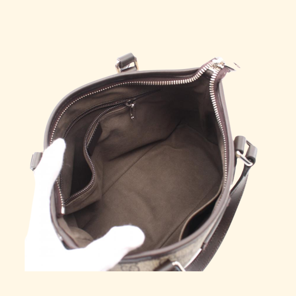 Gucci Gg Supreme Handbag Pvc Leather Beige Dark Brown 2Way