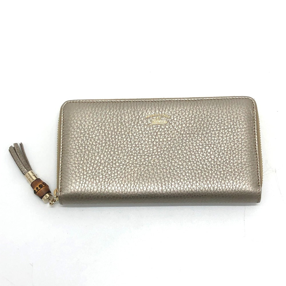 GUCCI Long Wallet Purse 307984 leather Champagne Gold Bamboo Continental wallet Women Used