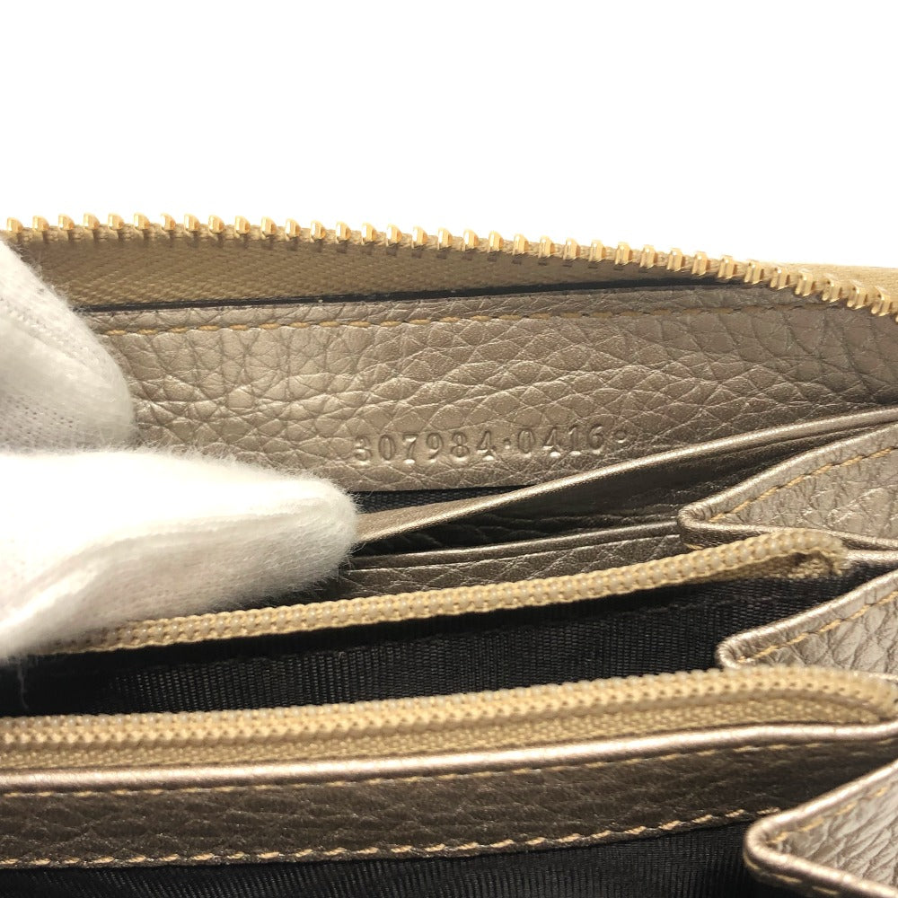 GUCCI Long Wallet Purse 307984 leather Champagne Gold Bamboo Continental wallet Women Used