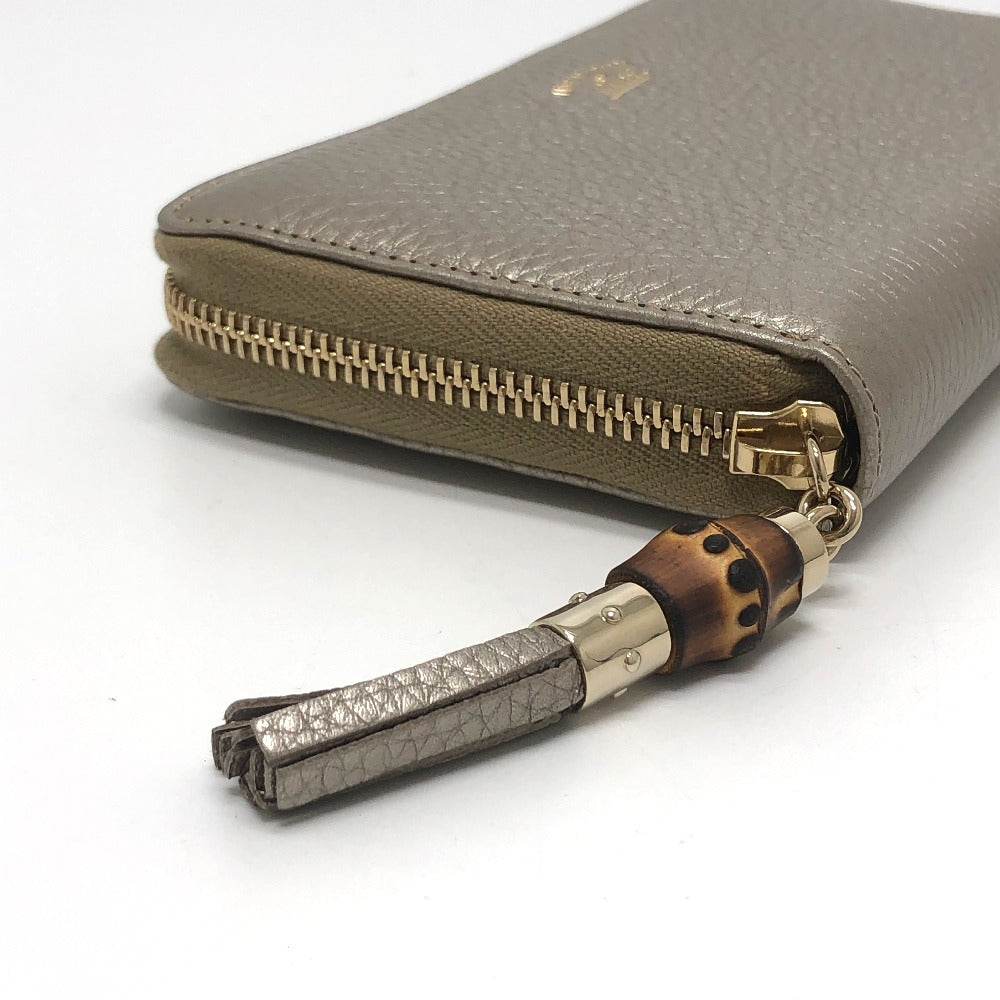 GUCCI Long Wallet Purse 307984 leather Champagne Gold Bamboo Continental wallet Women Used