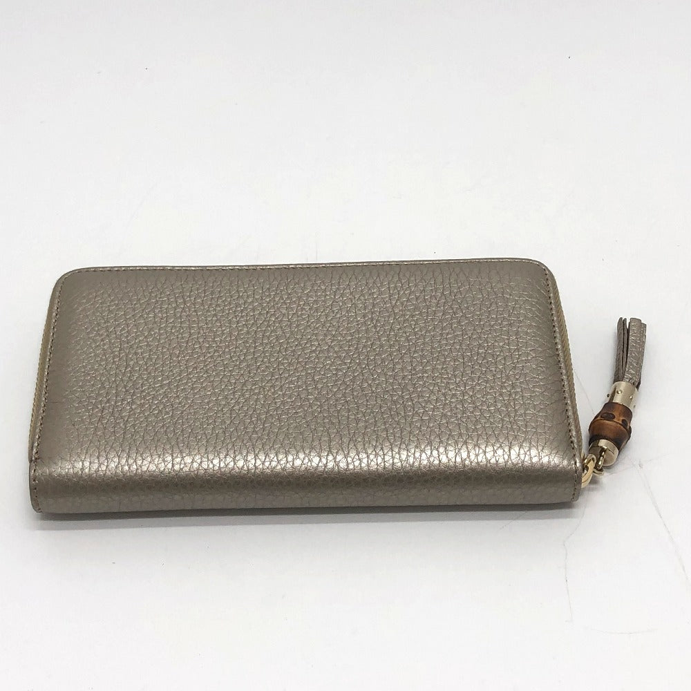 GUCCI Long Wallet Purse 307984 leather Champagne Gold Bamboo Continental wallet Women Used