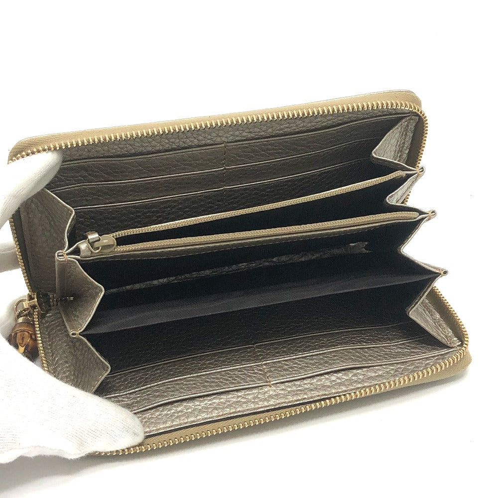 GUCCI Long Wallet Purse 307984 leather Champagne Gold Bamboo Continental wallet Women Used