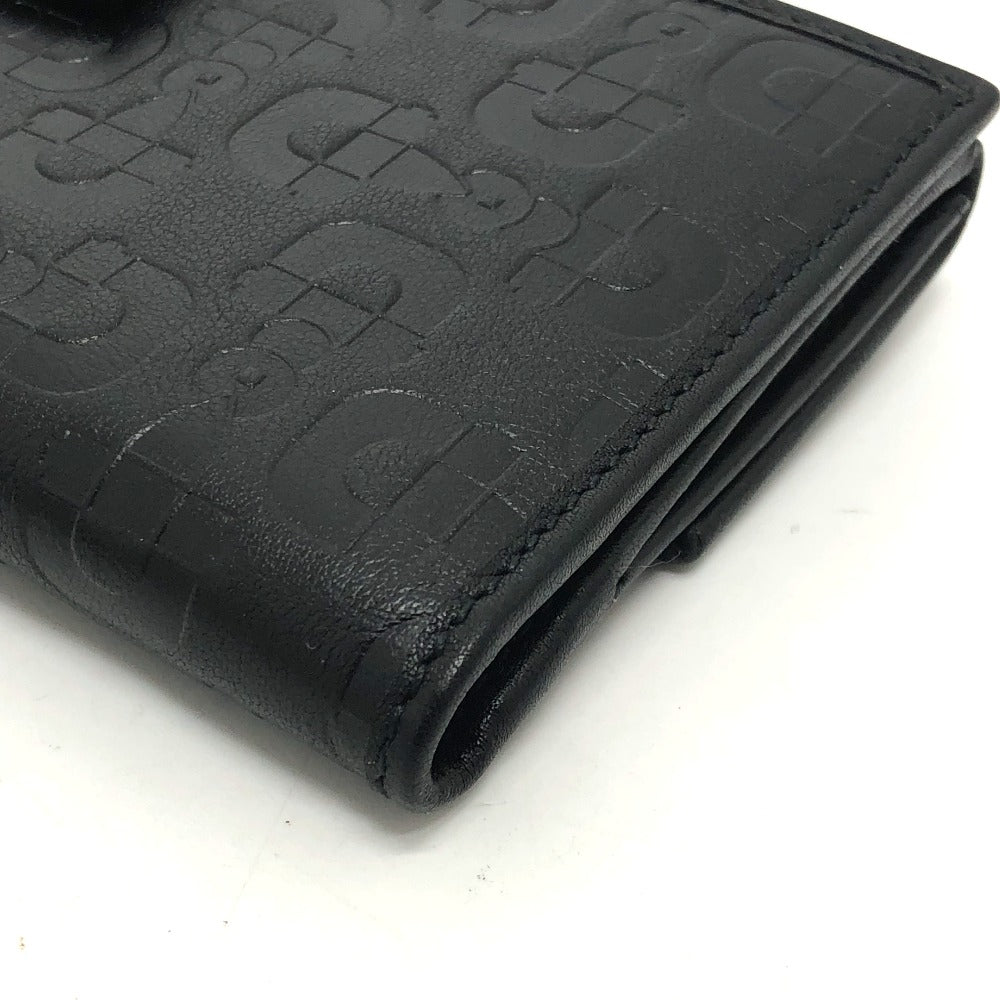GUCCI Long Wallet Purse 143389 leather black Embossed all over pattern Women Used