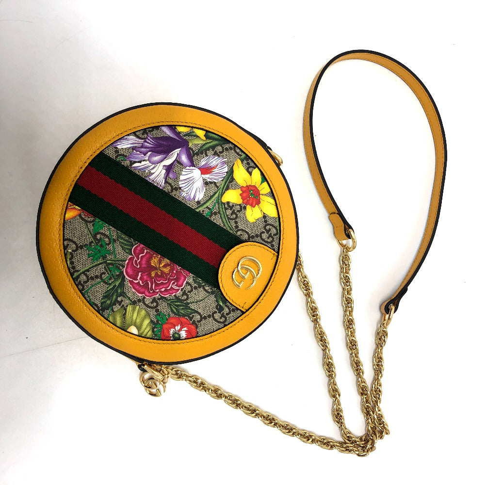 GUCCI Shoulder Bag 550618 GG Supreme Canvas yellow GG flora webbing Women Used