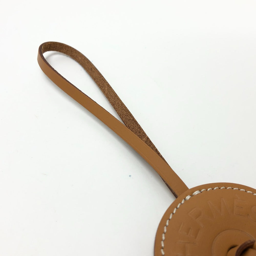 HERMES charm leather Pink / Green logo Paddock flat