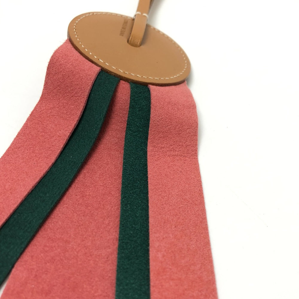 HERMES charm leather Pink / Green logo Paddock flat
