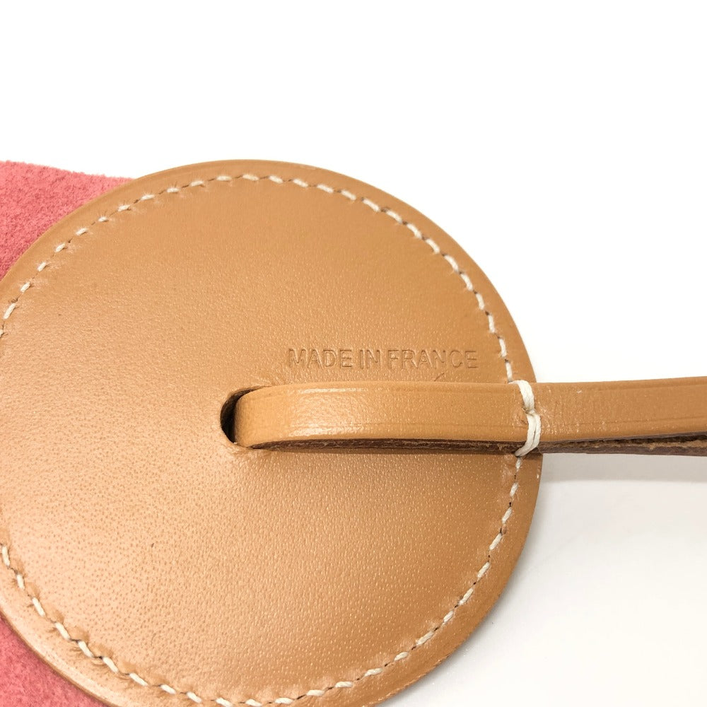 HERMES charm leather Pink / Green logo Paddock flat