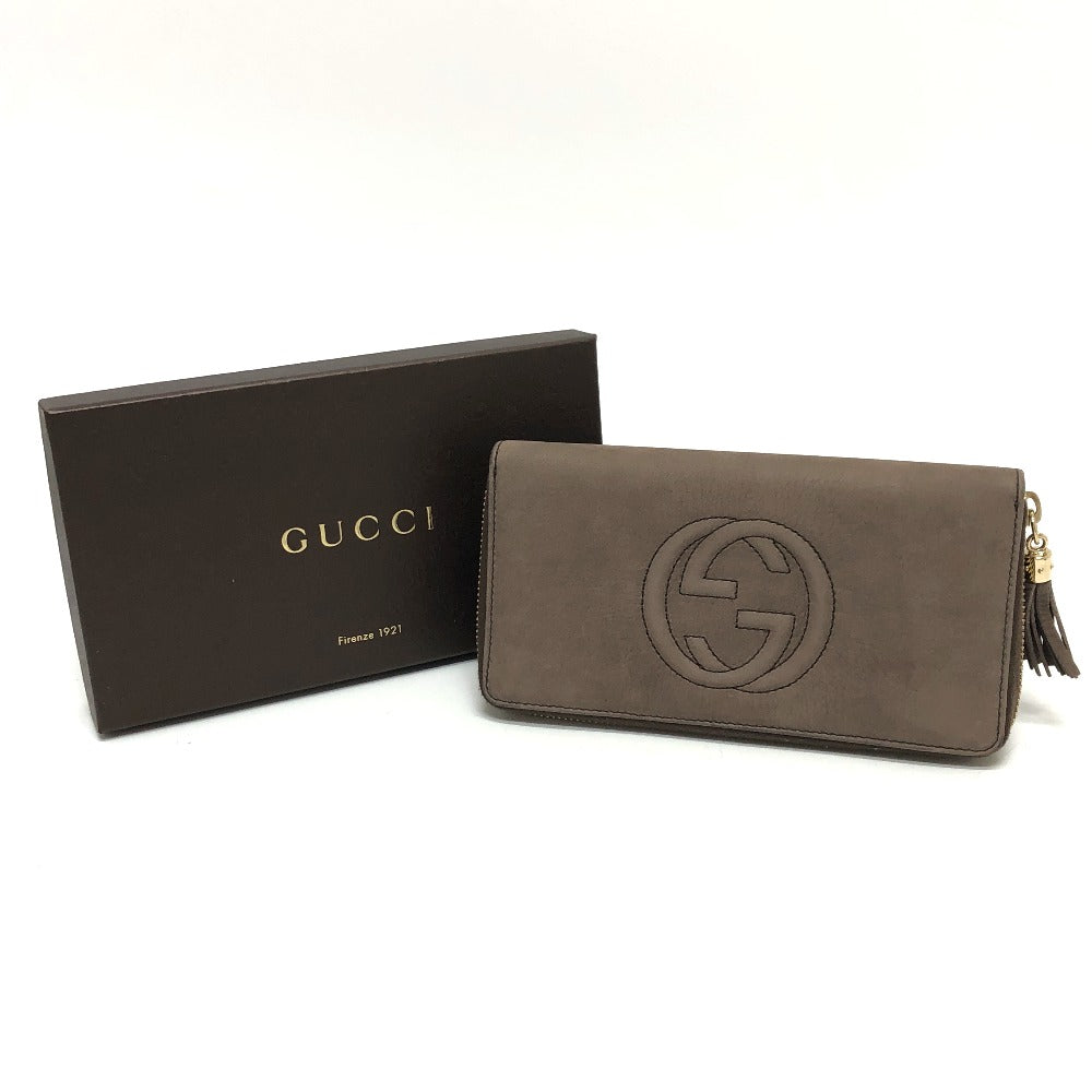 GUCCI Long Wallet Purse 308004 Nubuck Brown Interlocking G mens Used