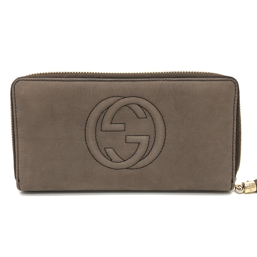 GUCCI Long Wallet Purse 308004 Nubuck Brown Interlocking G mens Used
