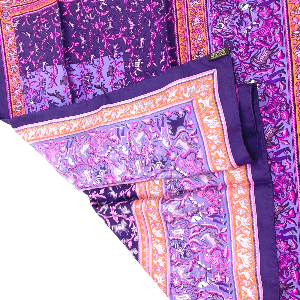HERMES scarf silk purple CHASSE EN INDE