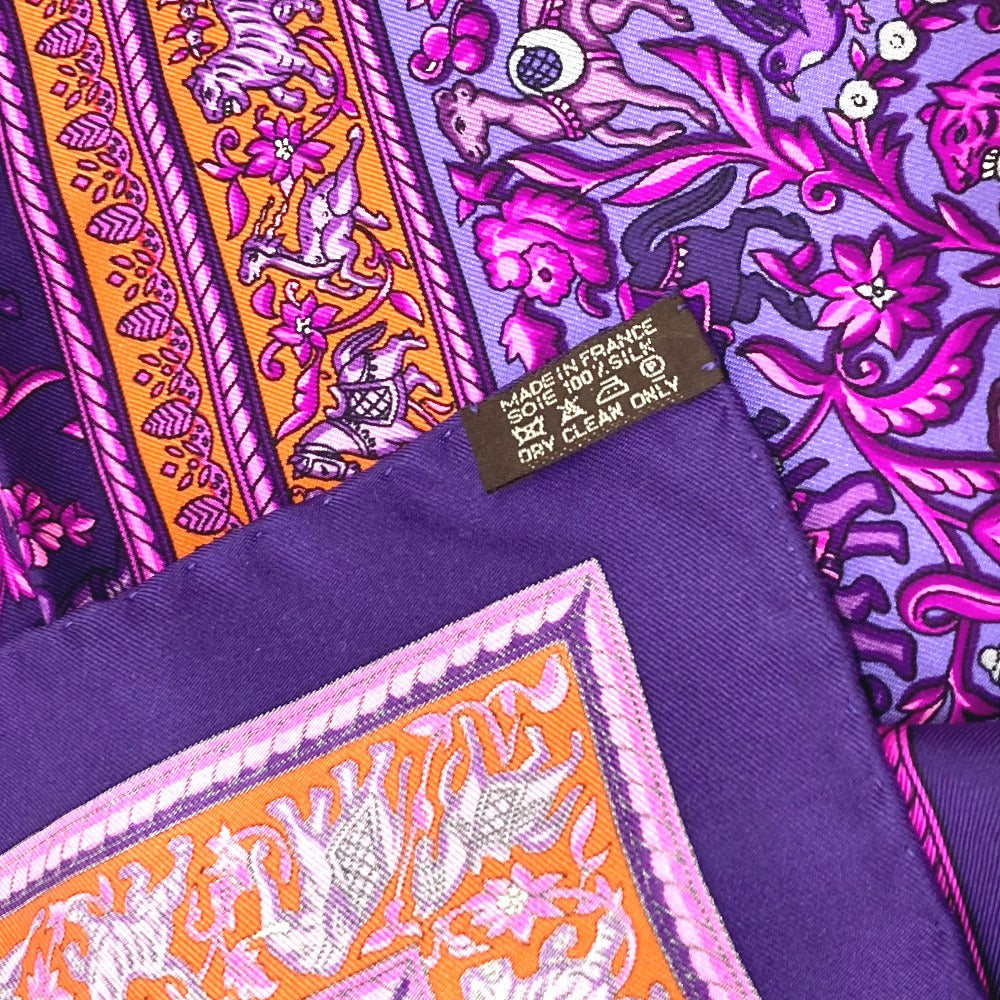 HERMES scarf silk purple CHASSE EN INDE