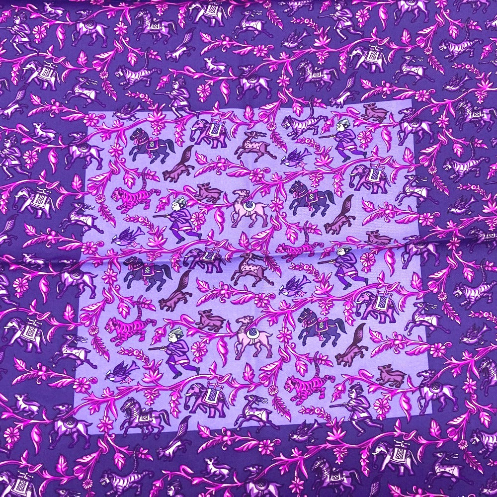HERMES scarf silk purple CHASSE EN INDE