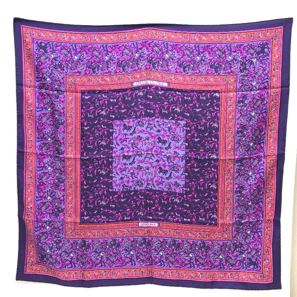 HERMES scarf silk purple CHASSE EN INDE