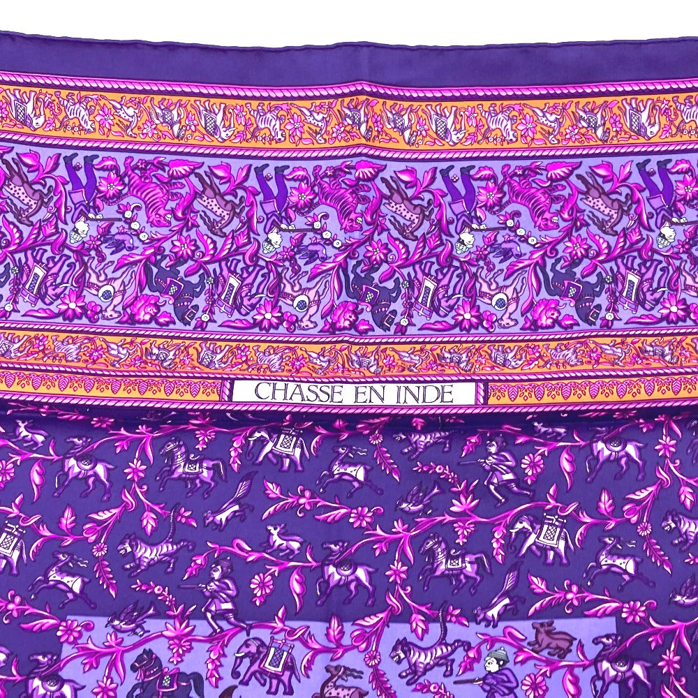 HERMES scarf silk purple CHASSE EN INDE