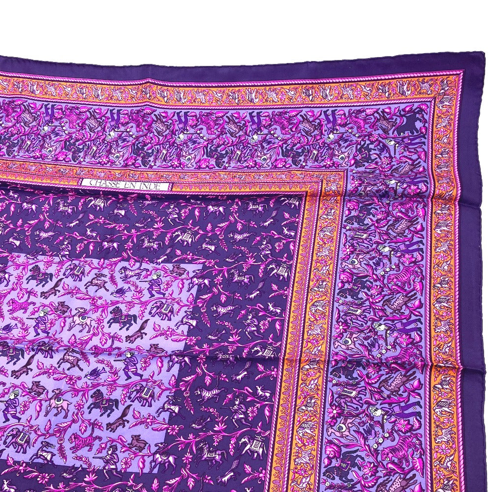 HERMES scarf silk purple CHASSE EN INDE