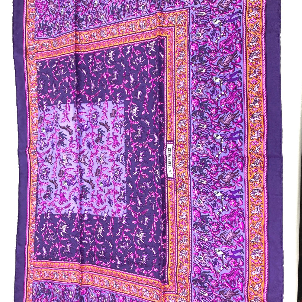HERMES scarf silk purple CHASSE EN INDE