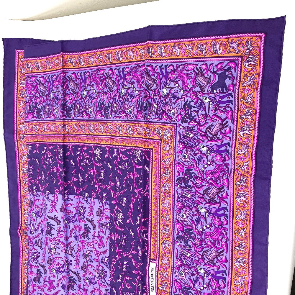HERMES scarf silk purple CHASSE EN INDE