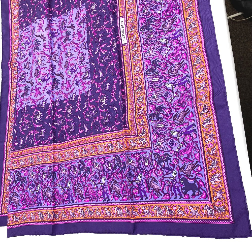 HERMES scarf silk purple CHASSE EN INDE