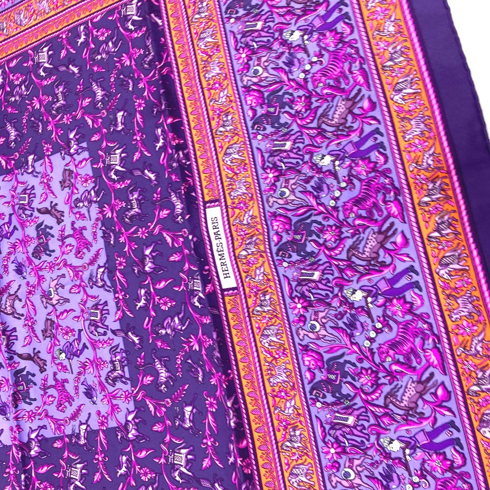 HERMES scarf silk purple CHASSE EN INDE