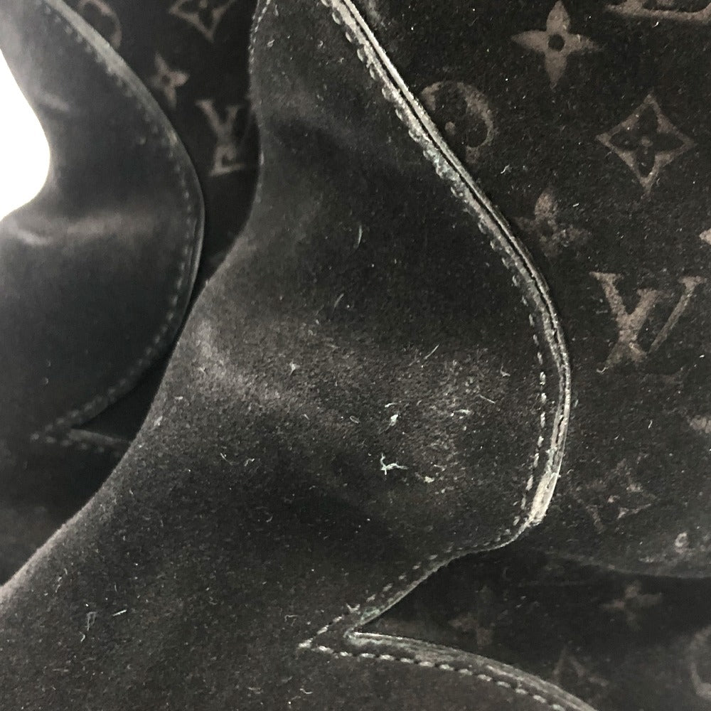 LOUIS VUITTON boots Mouton, Suede black LV logo flower embossed fur boa 36