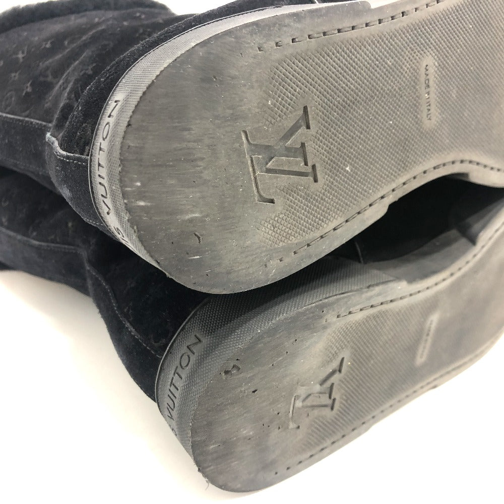 LOUIS VUITTON boots Mouton, Suede black LV logo flower embossed fur boa 36