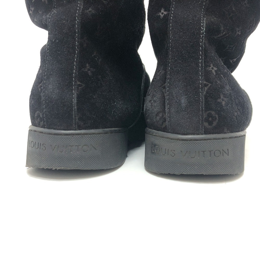 LOUIS VUITTON boots Mouton, Suede black LV logo flower embossed fur boa 36