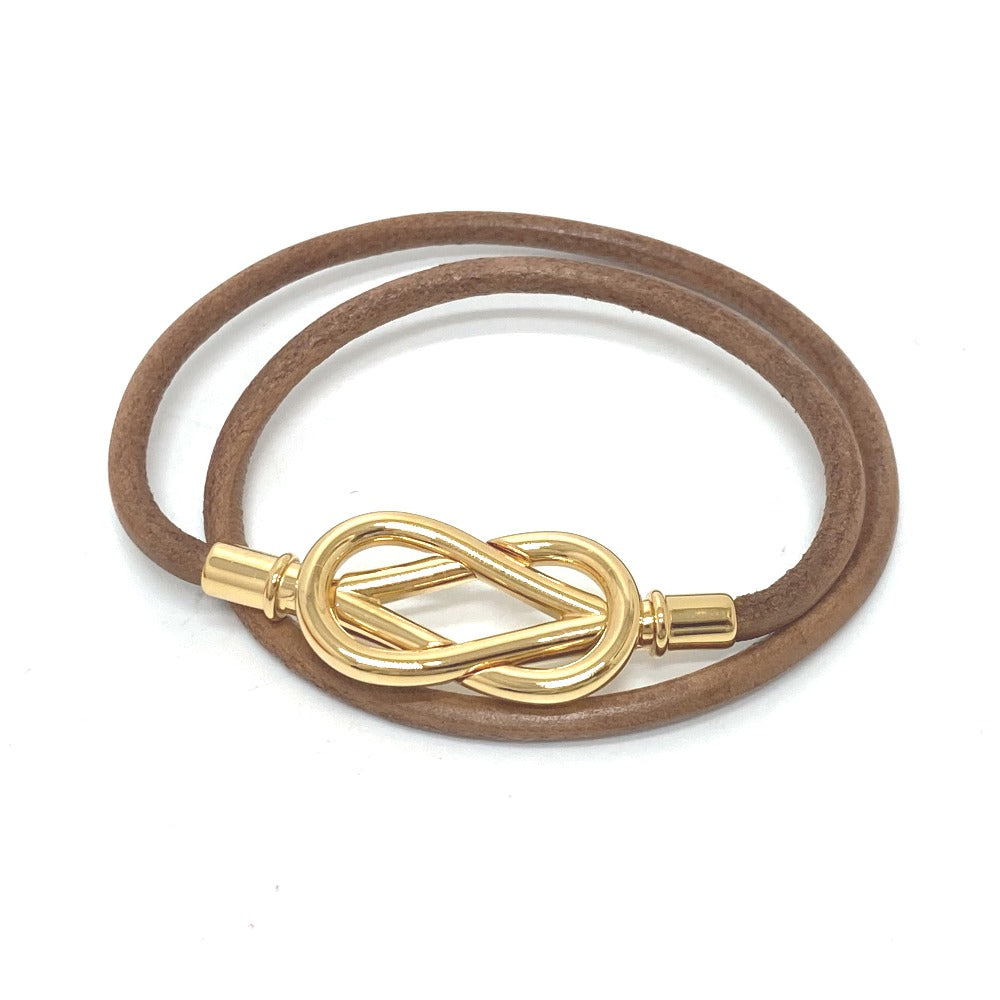 HERMES bracelet Leather / metal Brown x Gold Head