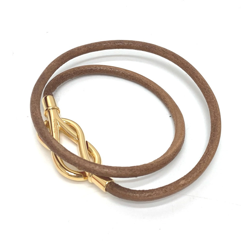 HERMES bracelet Leather / metal Brown x Gold Head