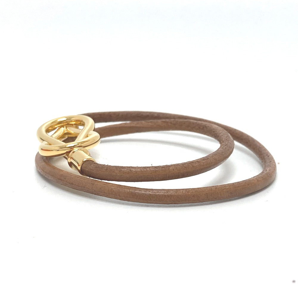 HERMES bracelet Leather / metal Brown x Gold Head