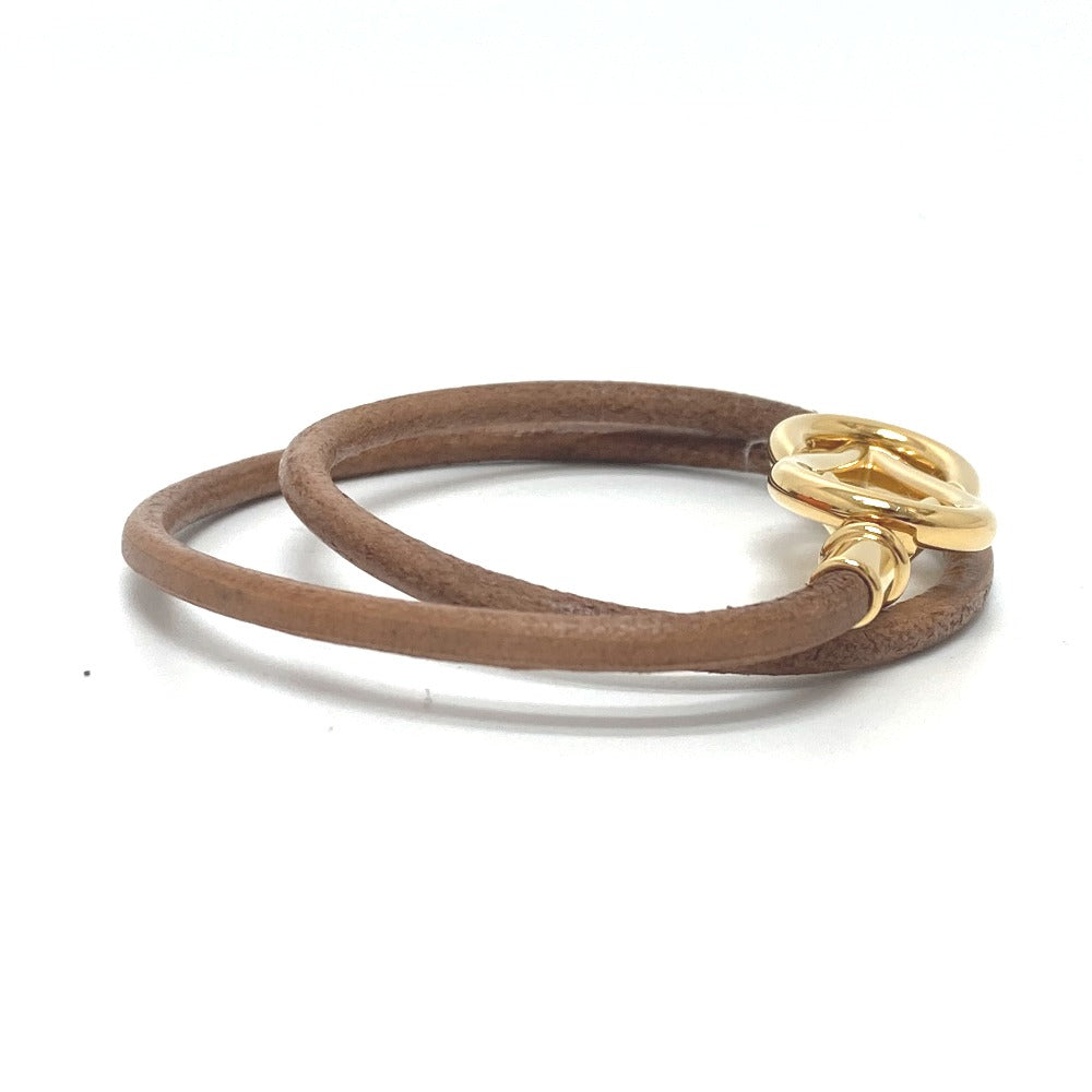 HERMES bracelet Leather / metal Brown x Gold Head