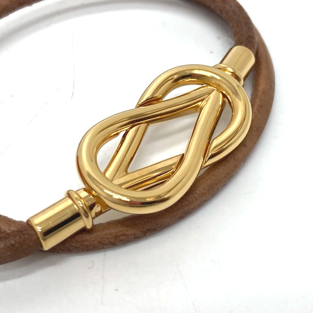HERMES bracelet Leather / metal Brown x Gold Head