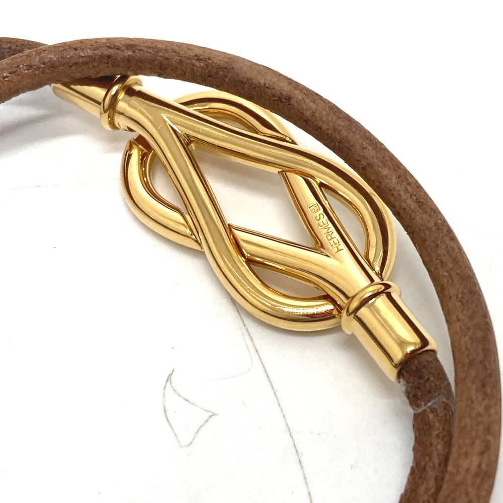 HERMES bracelet Leather / metal Brown x Gold Head
