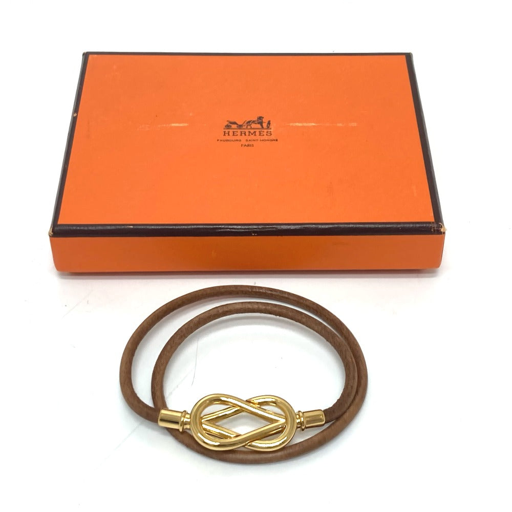 HERMES bracelet Leather / metal Brown x Gold Head