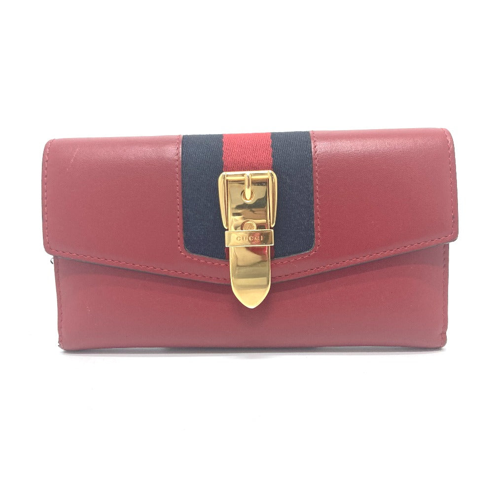 GUCCI Long Wallet Purse 476084 leather Red Sylvie Continental