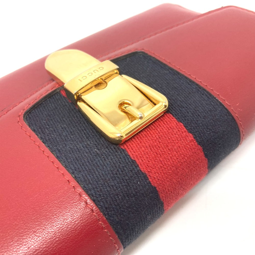 GUCCI Long Wallet Purse 476084 leather Red Sylvie Continental