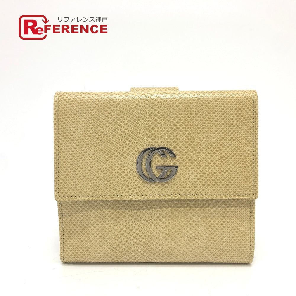 GUCCI Folded wallet leather beige GG Marmont logo Women Used