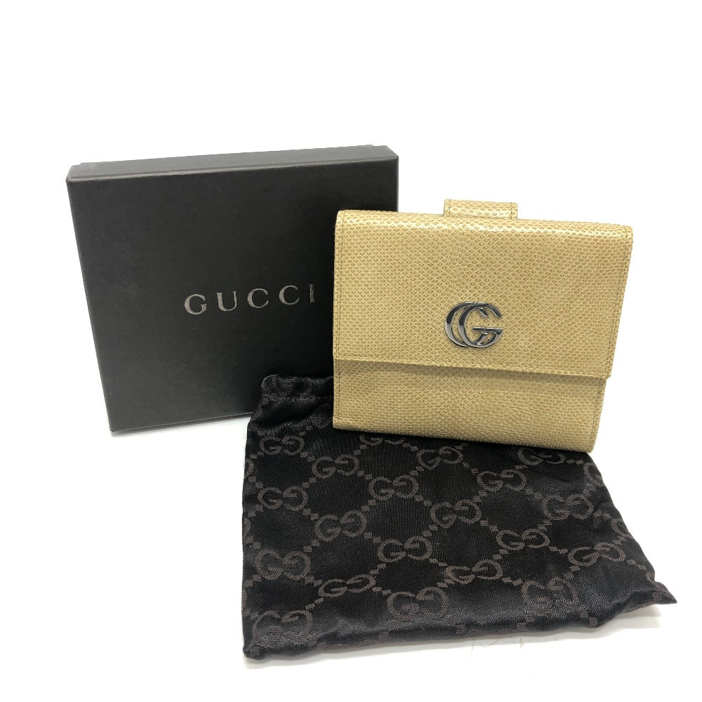 GUCCI Folded wallet leather beige GG Marmont logo Women Used