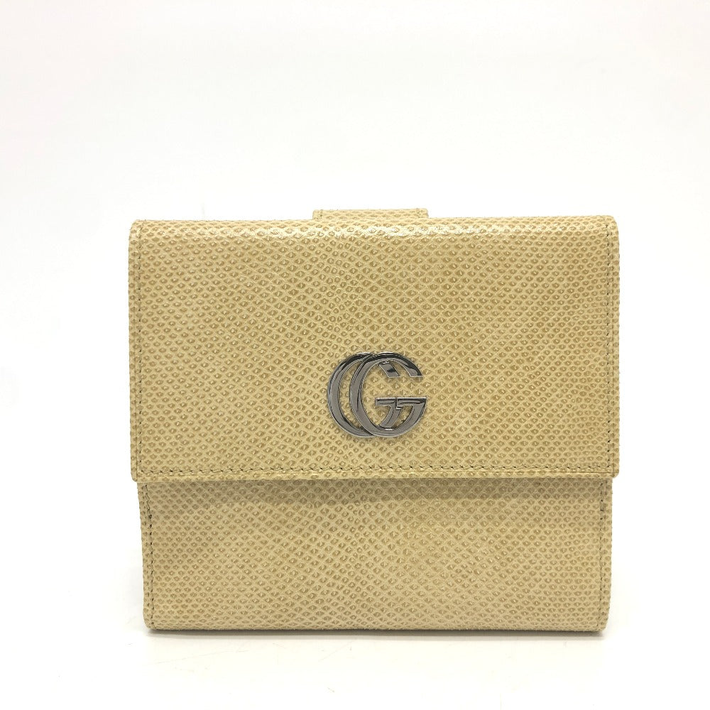 GUCCI Folded wallet leather beige GG Marmont logo Women Used