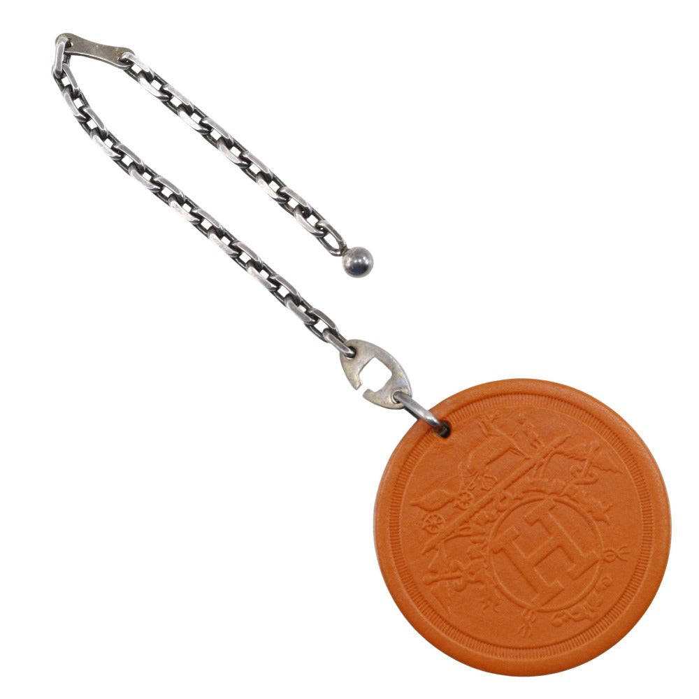 HERMES key ring Leather, Silver925 Orange Key charm KYOTO TAKASHIMAYA 2008 Takashimaya limited Women Used