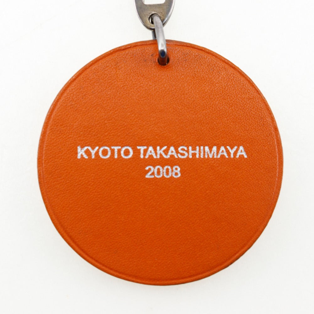 HERMES key ring Leather, Silver925 Orange Key charm KYOTO TAKASHIMAYA 2008 Takashimaya limited Women Used
