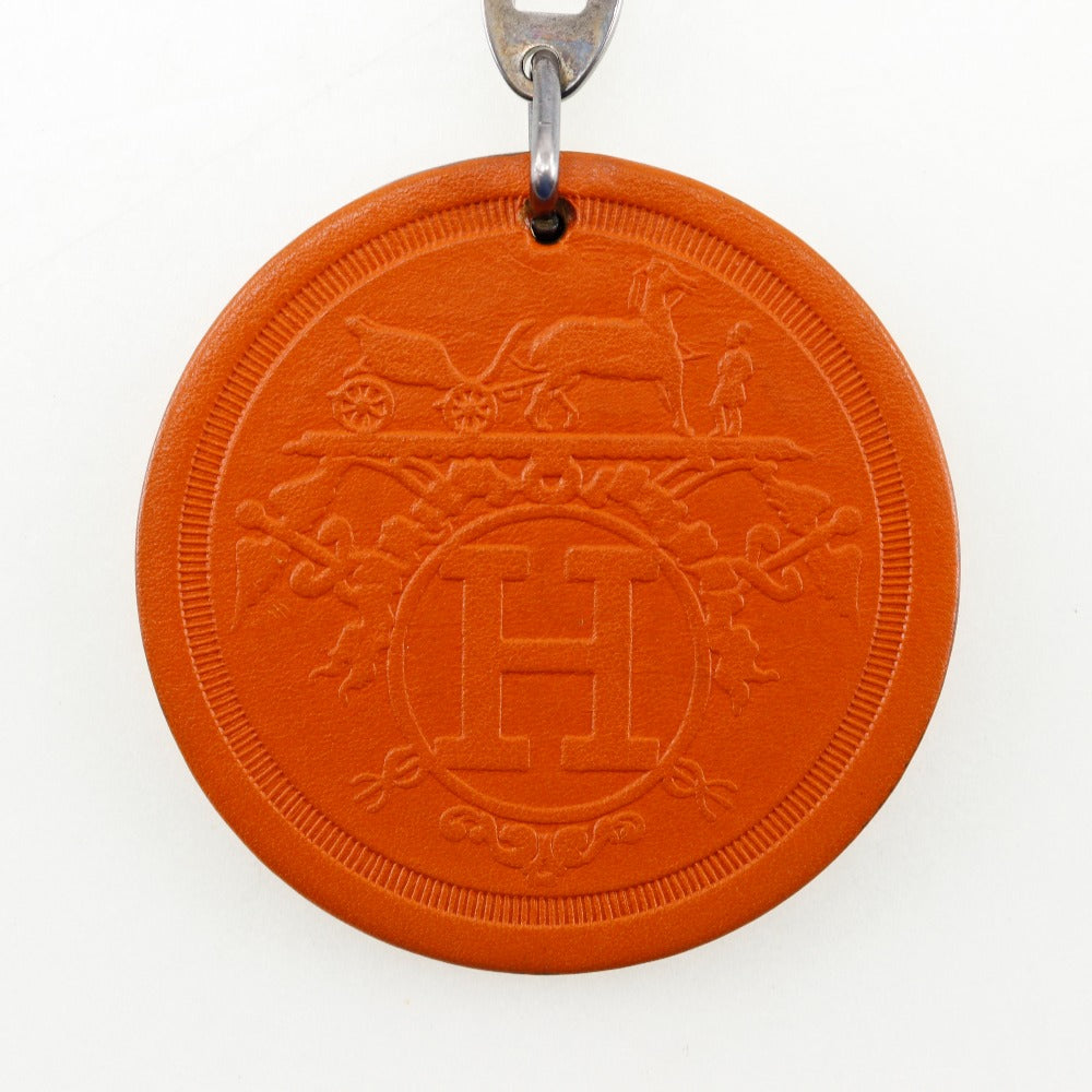 HERMES key ring Leather, Silver925 Orange Key charm KYOTO TAKASHIMAYA 2008 Takashimaya limited Women Used