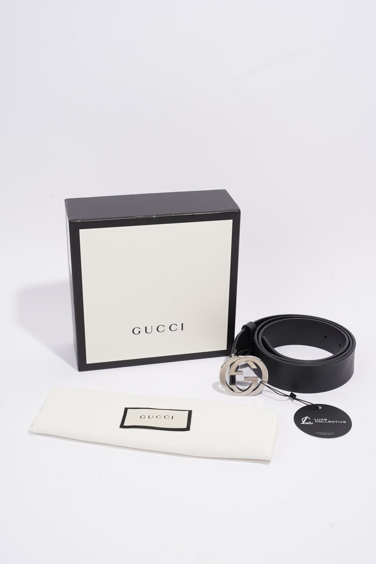Gucci Interlocking GG Belt Black Leather 95cm 38"