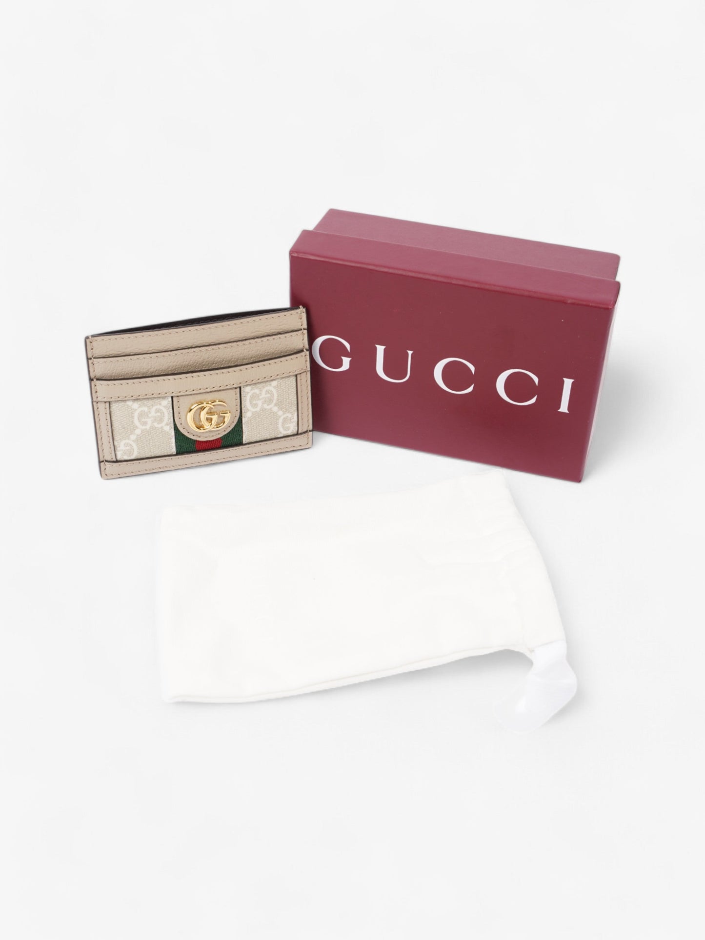 Gucci GG Card Holder Taupe / Gold Canvas