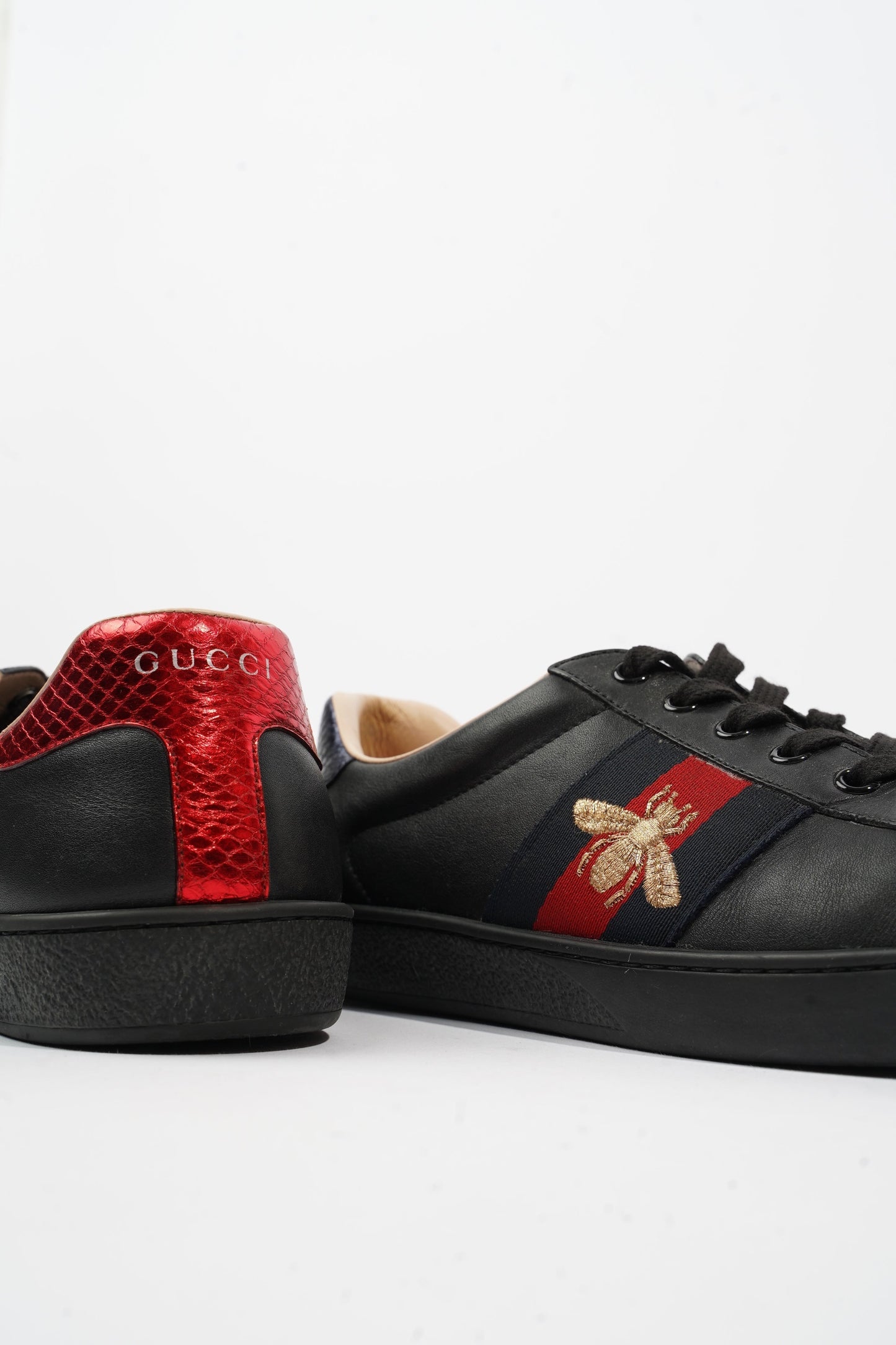Gucci Ace Embroidered Black / Red / Navy Leather EU 42 UK 8