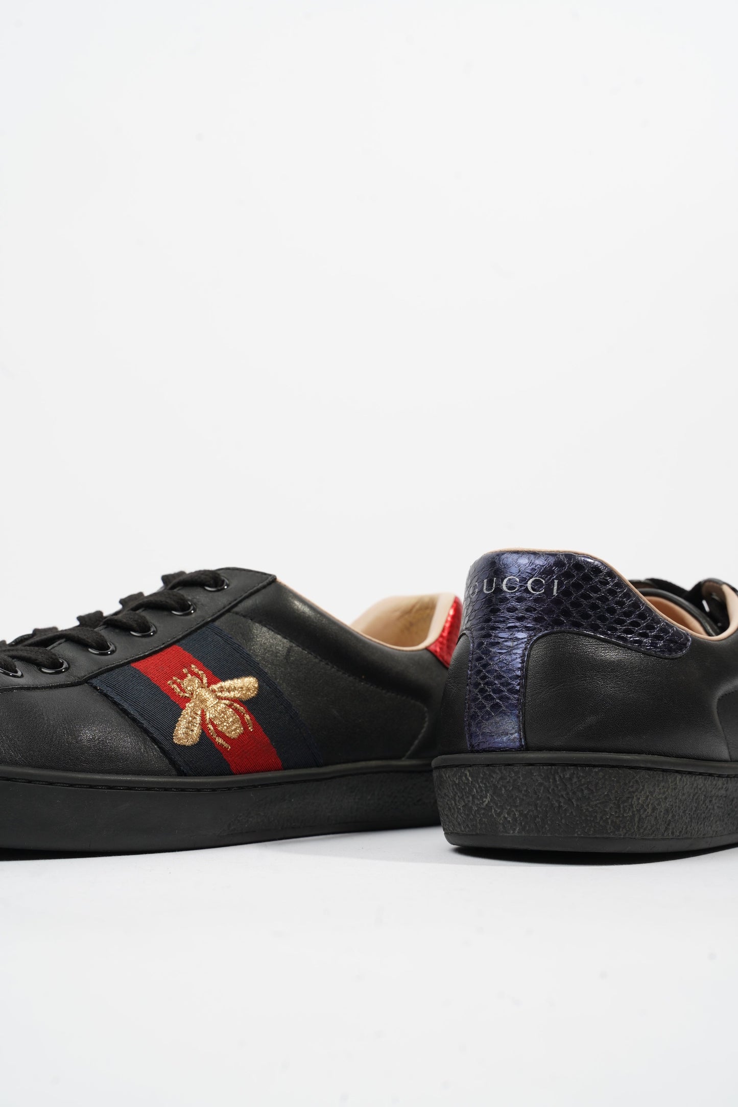 Gucci Ace Embroidered Black / Red / Navy Leather EU 42 UK 8