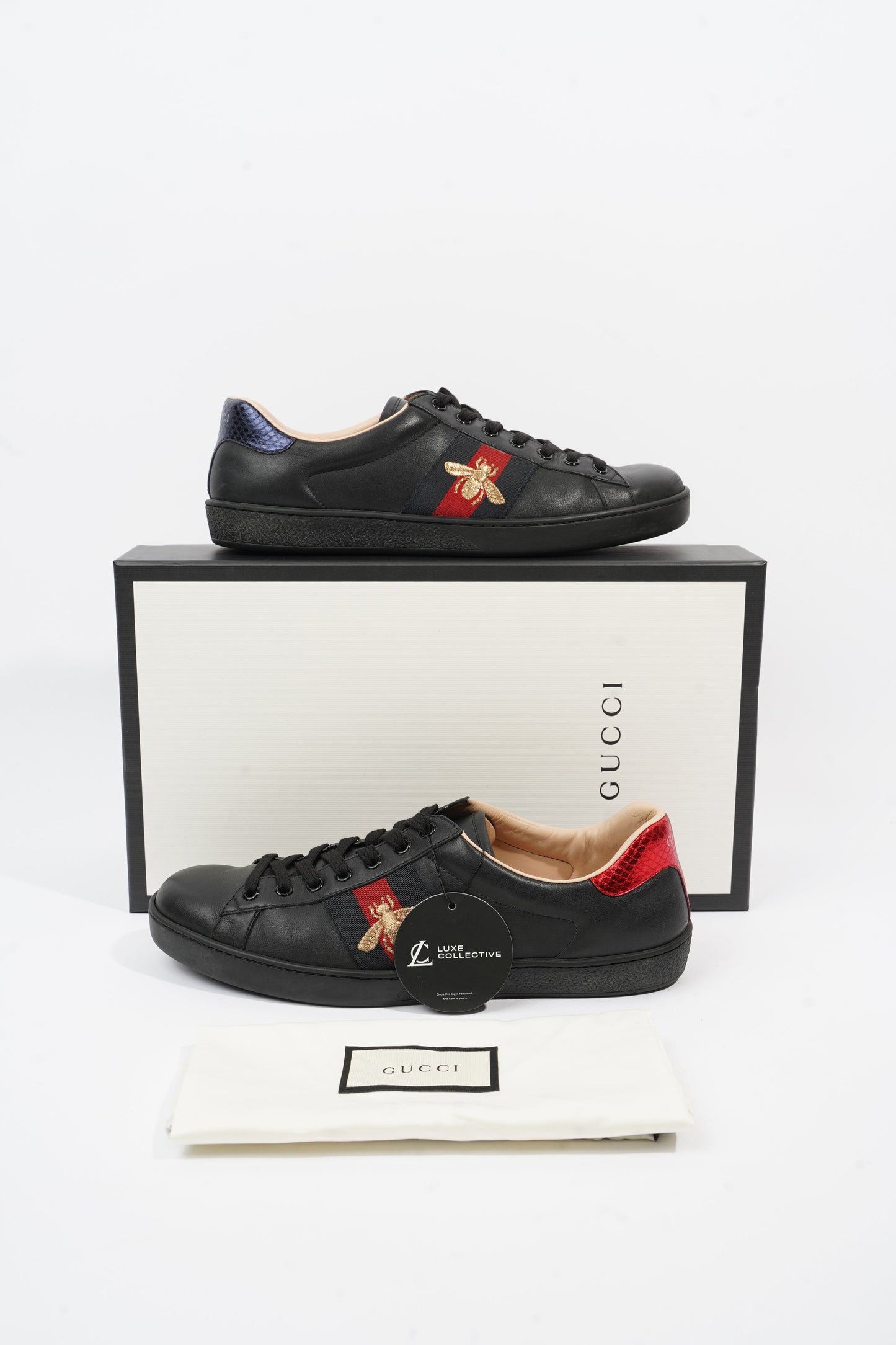 Gucci Ace Embroidered Black / Red / Navy Leather EU 42 UK 8